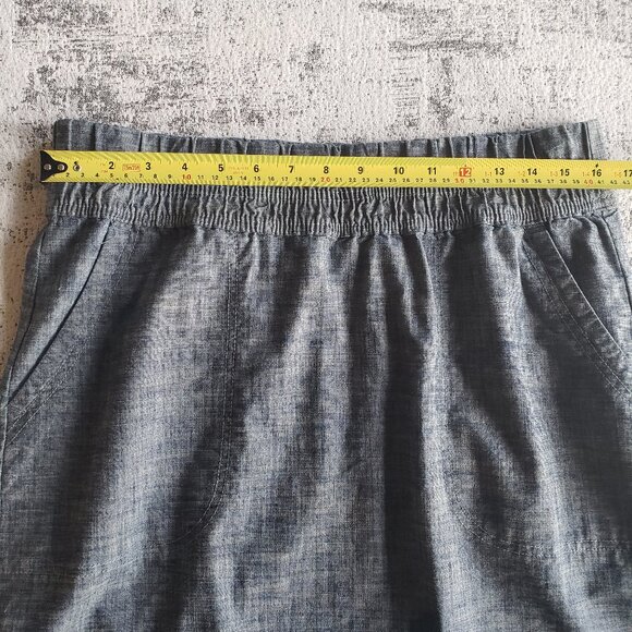 Soft Blue Linen Look Skirt w Pockets Stretchy Waistband - Picture 4 of 10